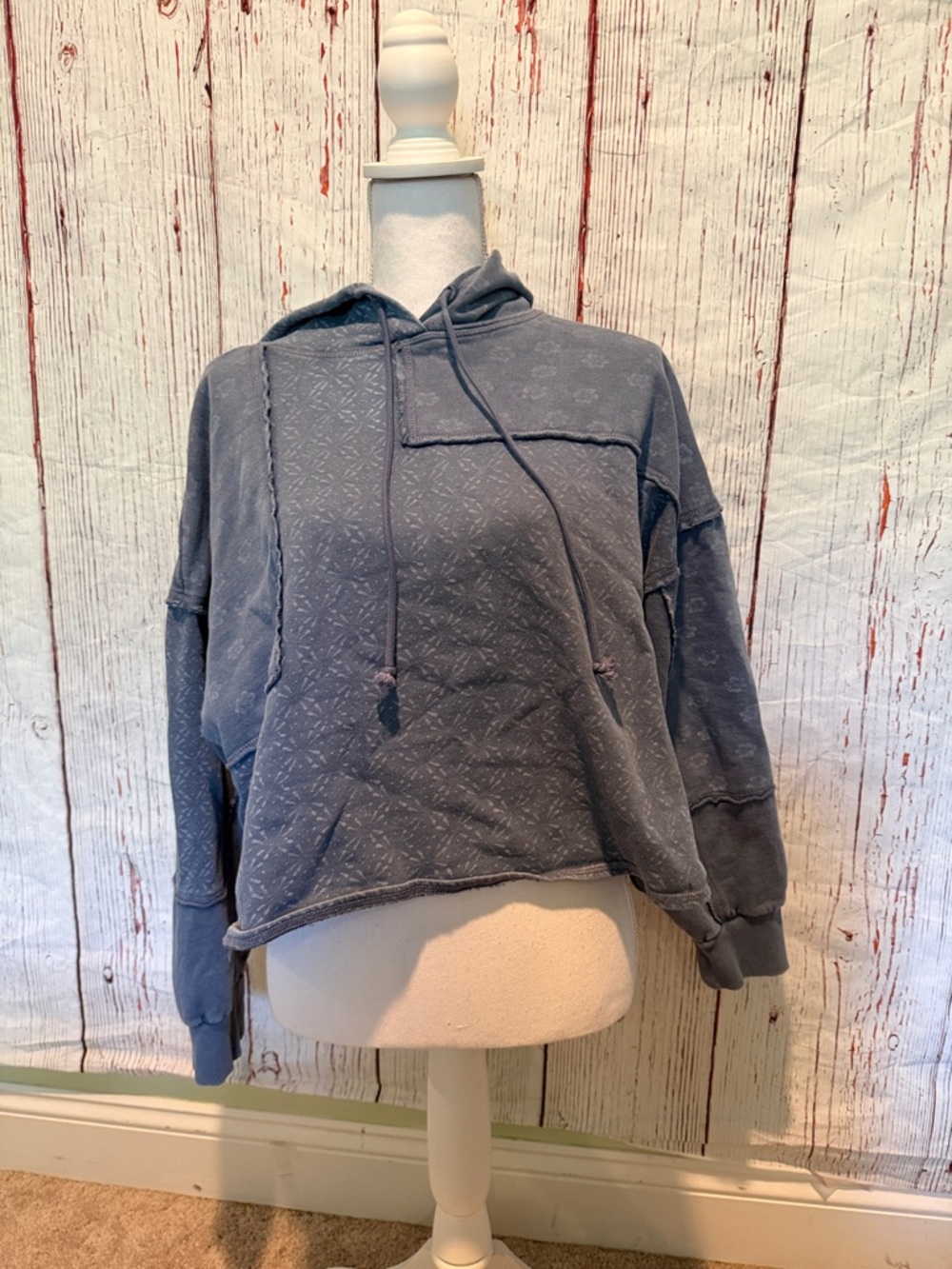 Lucky Brand Washed Blue Hooded Crewneck Sweater